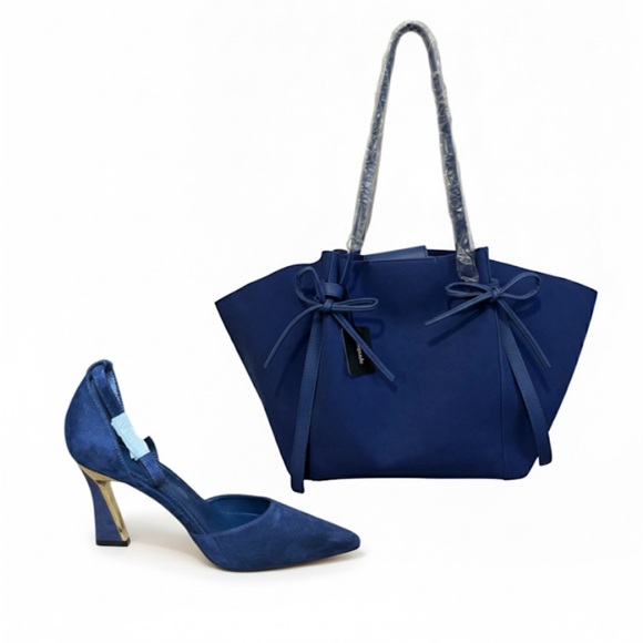 Elegant Blue Faux Suede Satchel Bag Handbag Backpack - Picture 9 of 11